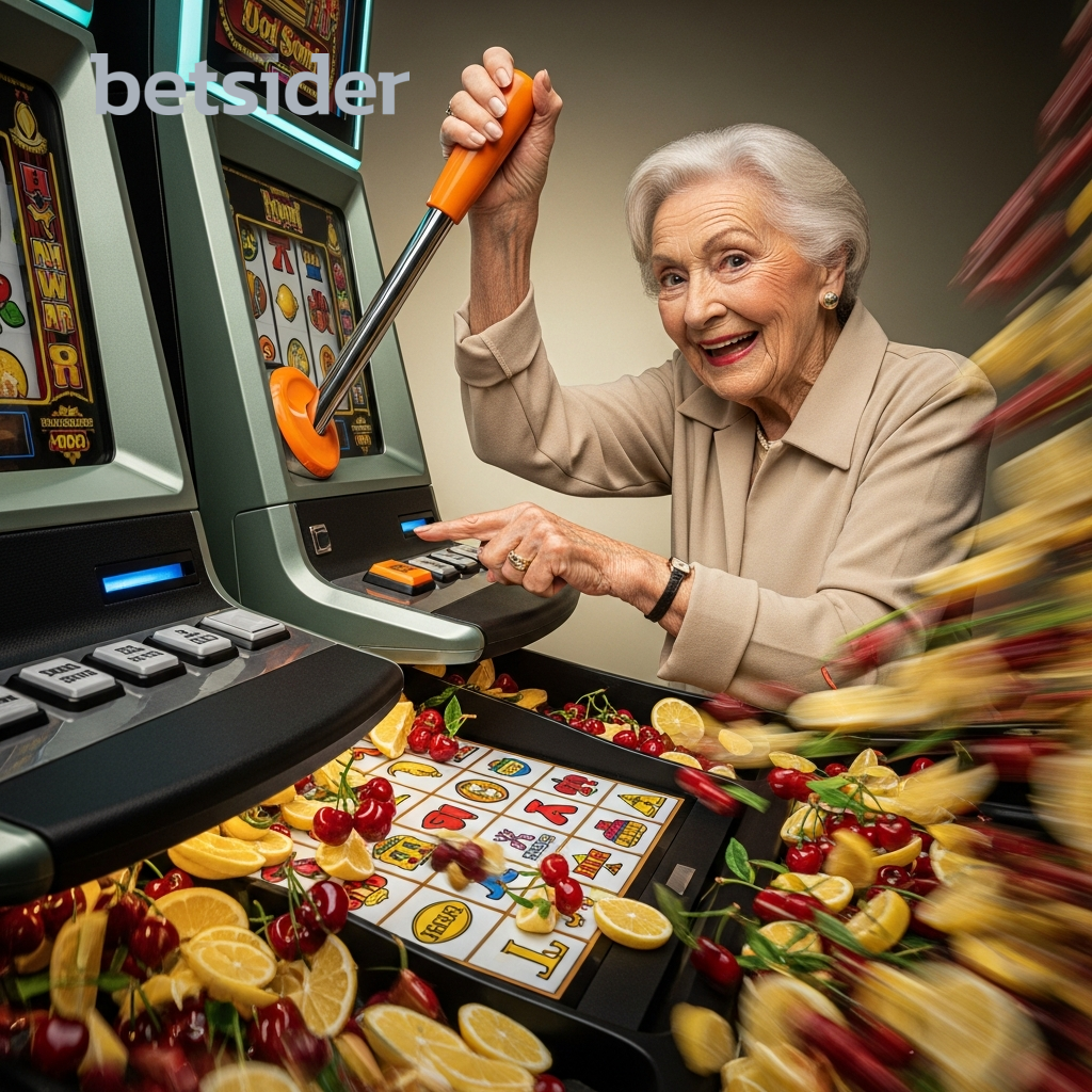 Jogador entusiasmado a ganhar numa slot machine.